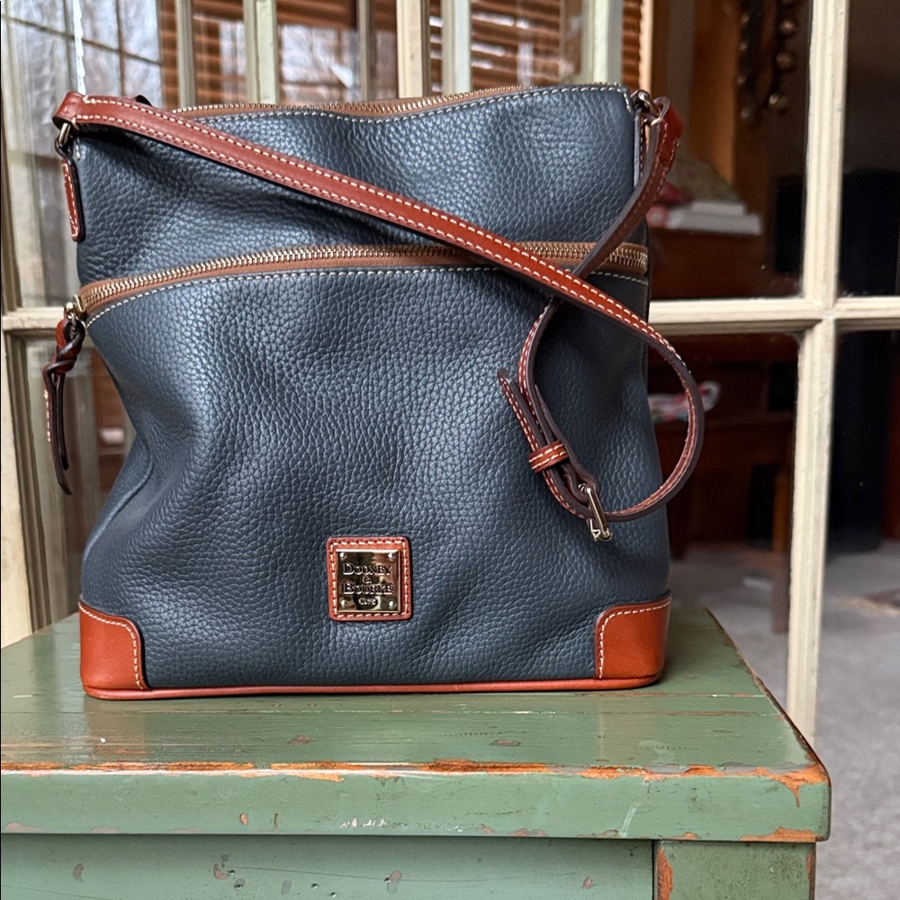 Dooney & Bourke Black and Tan Pebbled Leather Bag